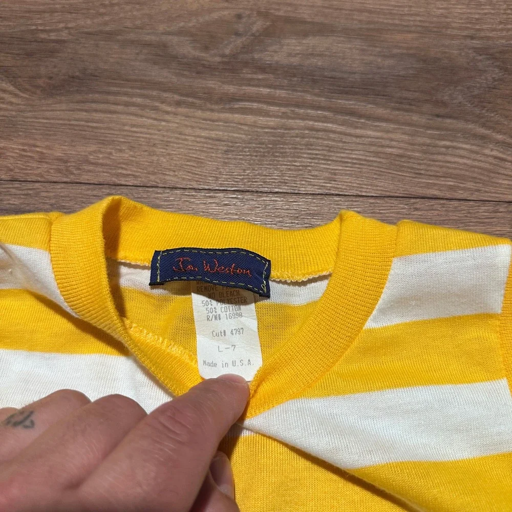 Vintage Jon Weston Yellow White Striped Tank Top Kids Size 7 Made in USA